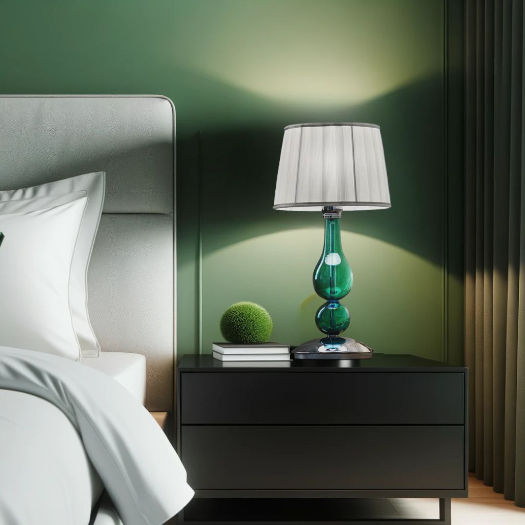 Dormitorio con lámpara verde